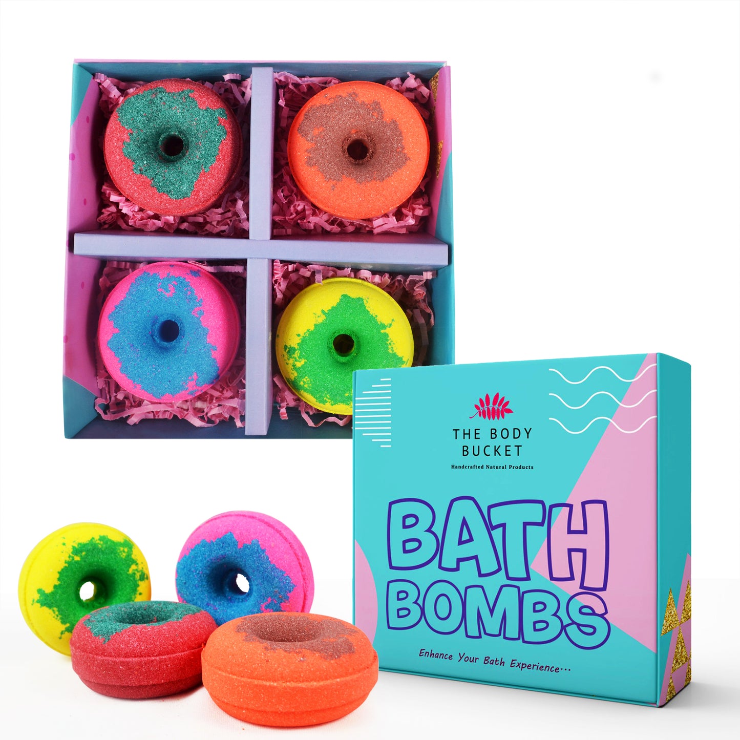 Donuts bath bombs strawberry, berry bubble gum, mango coco and lemon (65 gram each)