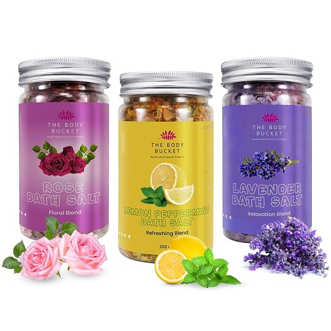 Bath Salts-Pack of 3 |Combo of Lavender, Rose and Refreshing - 200gms each