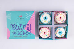 THE BODY BUCKET Blueberry & Cranberry Donut Bath Bombs - 65g Each (Pack of 4) | Natural Handcrafted Aromatic Fragrance | Relaxing Bubble Bath Experience | Ideal Gift for Kids, Men & Women