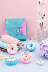 THE BODY BUCKET Blueberry & Cranberry Donut Bath Bombs - 65g Each (Pack of 4) | Natural Handcrafted Aromatic Fragrance | Relaxing Bubble Bath Experience | Ideal Gift for Kids, Men & Women