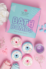 THE BODY BUCKET Blueberry & Cranberry Donut Bath Bombs - 65g Each (Pack of 4) | Natural Handcrafted Aromatic Fragrance | Relaxing Bubble Bath Experience | Ideal Gift for Kids, Men & Women