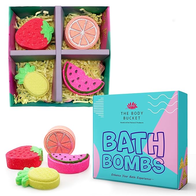 Orange, Strawberry, Watermelon, Pineapple Fruit Basket Bath Bombs 75 gms Each (Pack of 4)