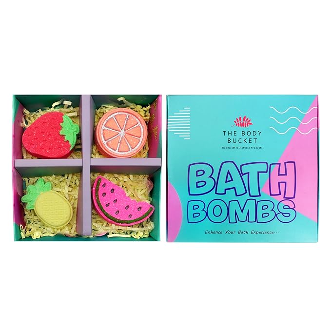 Orange, Strawberry, Watermelon, Pineapple Fruit Basket Bath Bombs 75 gms Each (Pack of 4)