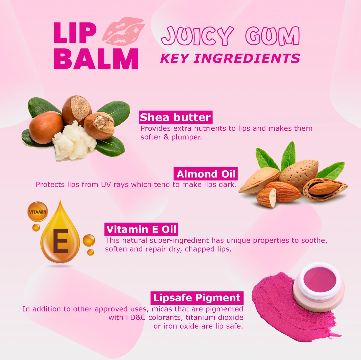 Juicy Gum Lip Balm-8 gms| Made with Shea Butter, Almond Oil, Carrot Seed Oil, Vitamin E & Lip safe Pigment