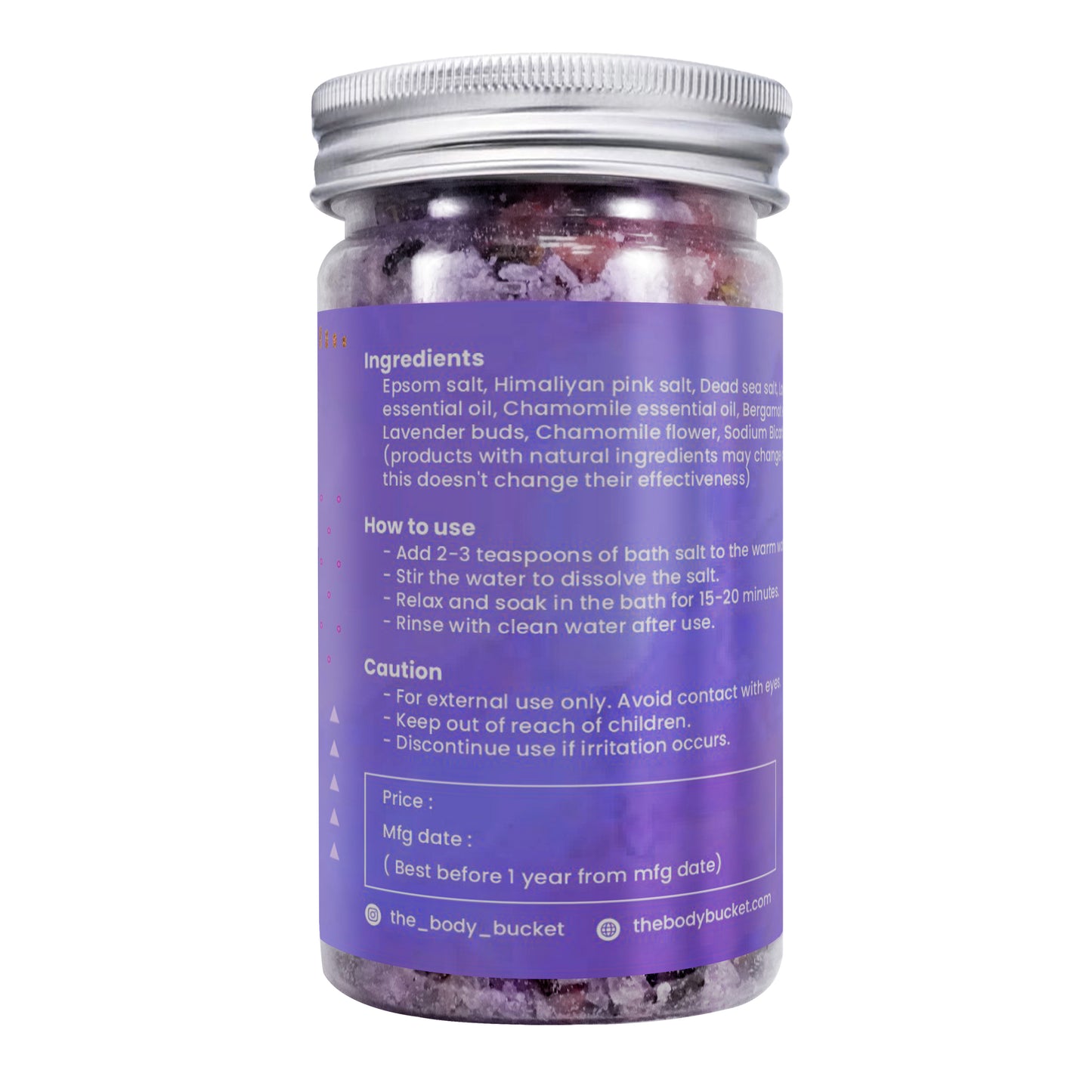 Lavender Bath Salt- Pack of 2 - Blend of Lavender, Chamomile & Bergamot Essential Oil -200gms each