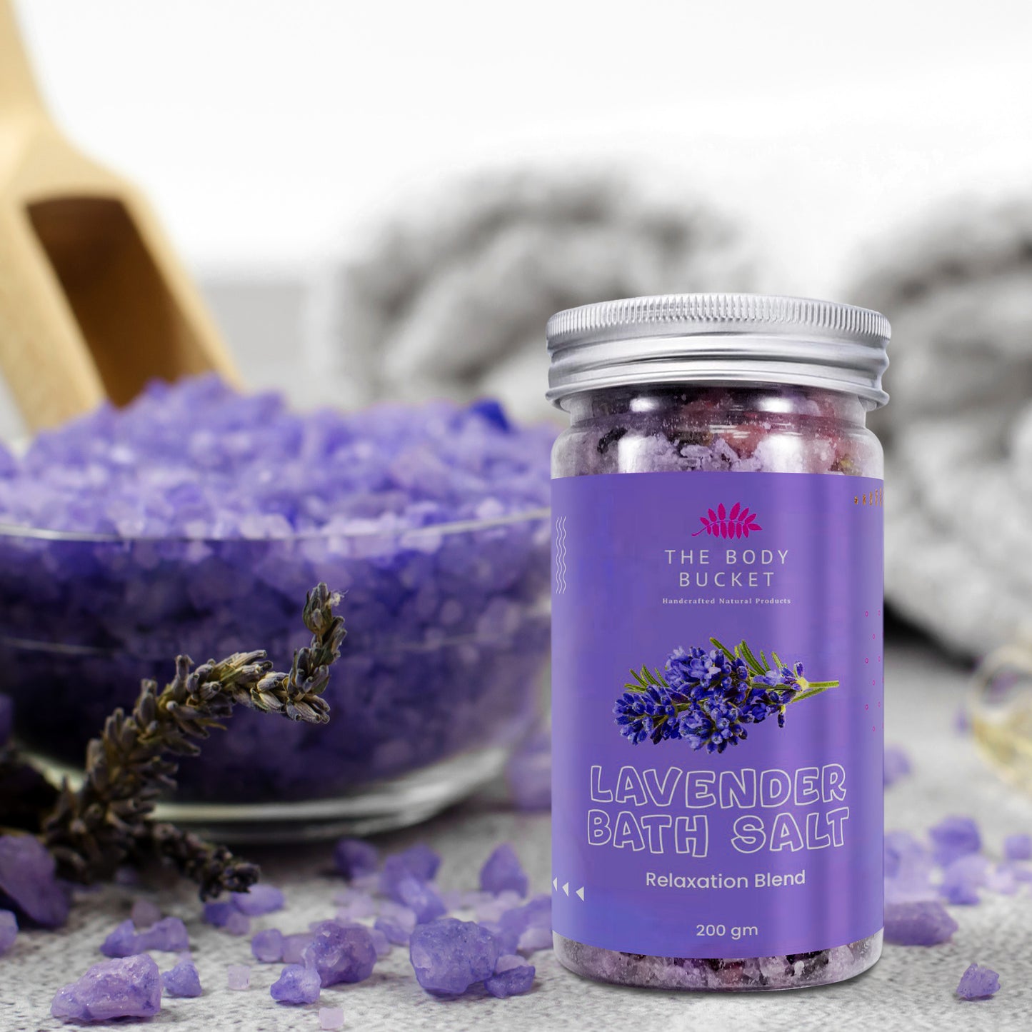 Lavender Bath Salt- Pack of 2 - Blend of Lavender, Chamomile & Bergamot Essential Oil -200gms each