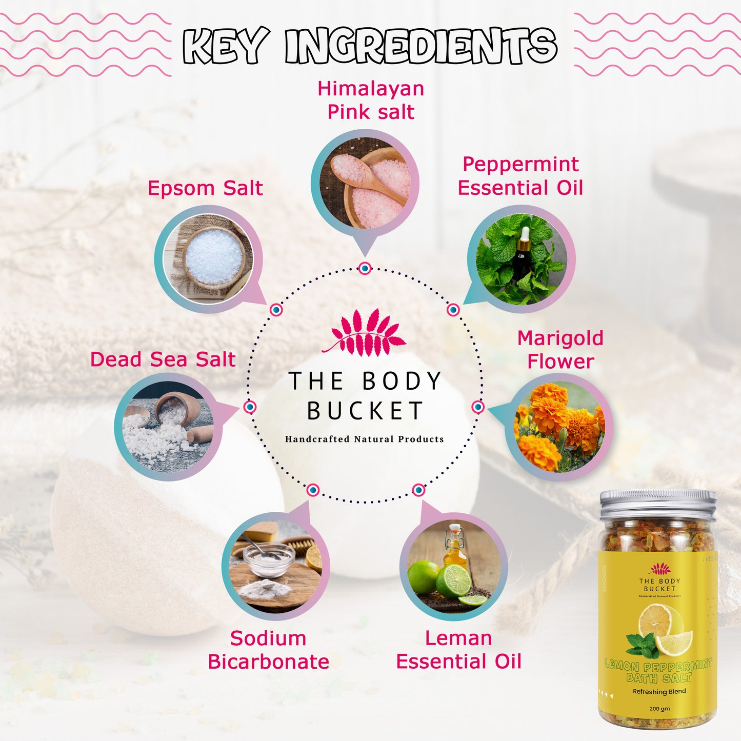 Refreshing Bath Salt- Pack of 2 - Refreshing blend of Peppermint, Eucalyptus and Lemon essential oil -200gms each