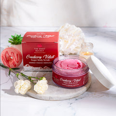 The Body Bucket Sugar Body Scrub 3-in-1 Exfoliator, Cleanser, Moisturizer | Sulfate & Paraben Free(Craneberry)