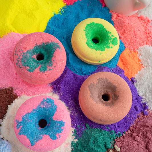 Donuts bath bombs strawberry, berry bubble gum, mango coco and lemon (65 gram each)