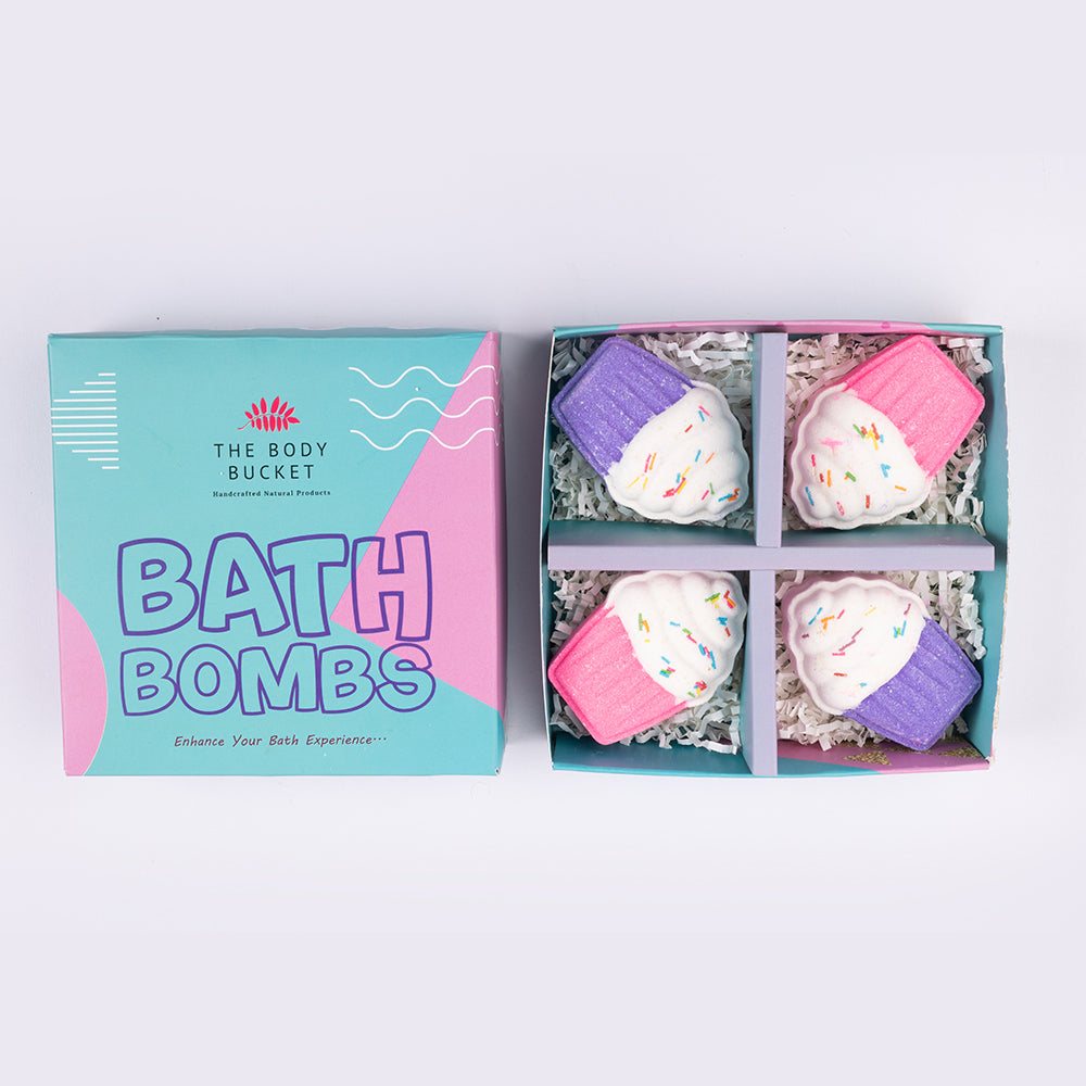 THE BODY BUCKET Vanilla Cupcake Bath Bombs – 70gm Each (Pack of 4) | Natural Handcrafted Aromatic Fragrance | Perfect Bath Gift for Kids, Men & Women | Relaxing Bubble Bath Experience